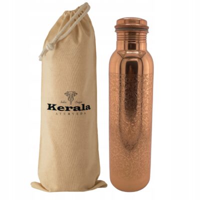 Miedziana butelka na wodę antybakteryjna grawer kwiaty 1000ml