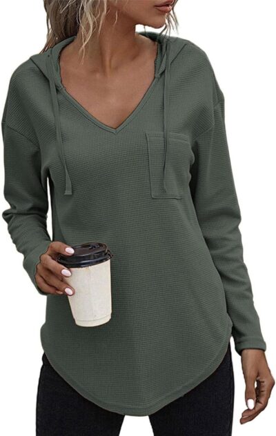 Bluza jednokolorowa, koszulka z długim rękawem i z kapturem na co dzień