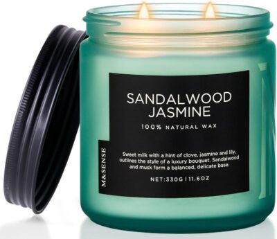Świeca zapachowa jaśminowa z drzewa sandałowego, 329 g, czas palenia 70 godzin