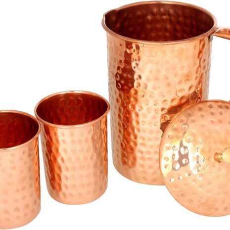 Młotkowany miedziany dzbanek z 2 kubkami 1.6 litra