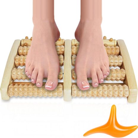 Drewniany masażer do stóp z podwójnym wałkiem do masażu
