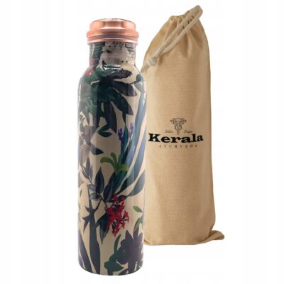 Miedziana butelka na wodę antybakteryjna kwiaty certyfikat 1000ml