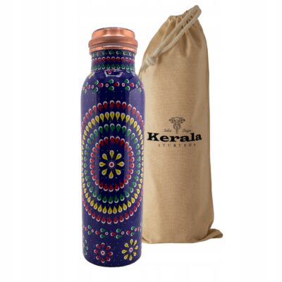 Miedziana butelka na wodę antybakteryjna nadruk kwiaty 1000ml