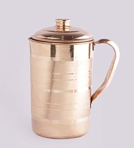 Zestaw miedzianych butelek na wodę i dzbanek, butelka 1000 ml, dzbanek 1100 ml z 2 szklankami, brązowy - obrazek 3