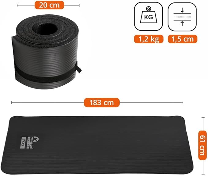 Estera NBR Mata treningowa – Komfortowa i trwała mata sportowa 183x61x1,5 cm, antypoślizgowa, wodoszczelna i przenośna – Idealna do jogi, pilatesu, fitnessu i rehabilitacji - obrazek 2