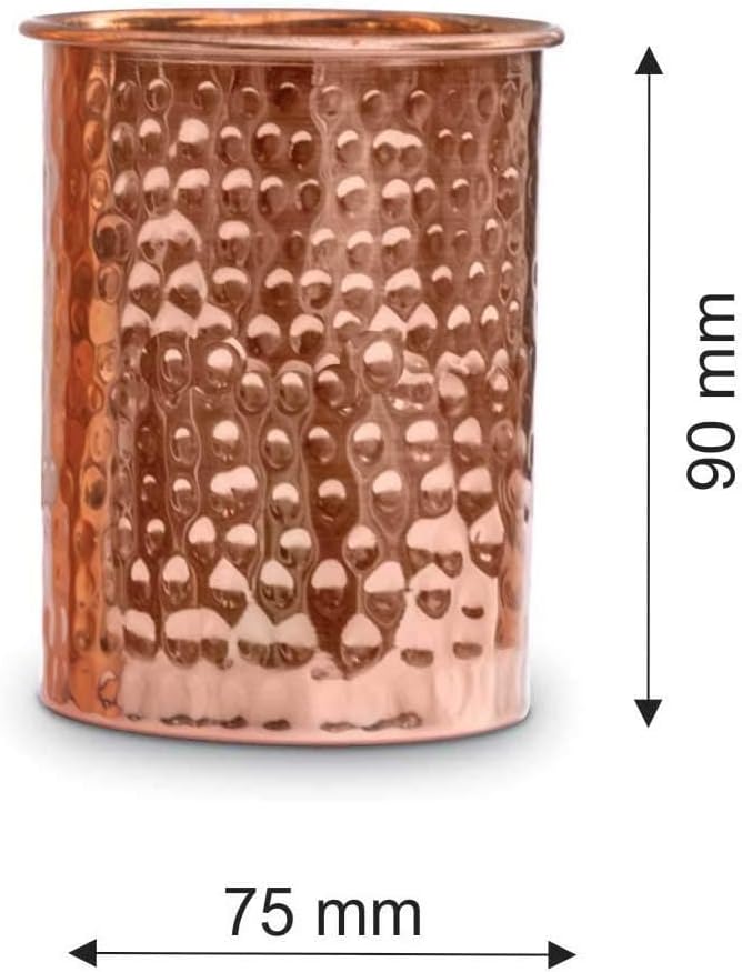 Miedziana butelka z 2 szklankami (butelka 900 ml + 2 szklanki 275 ml, zestaw 3 sztuk, młotkowana) - obrazek 3