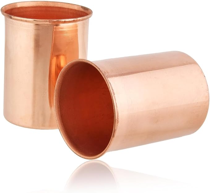 Butelka na wodę z czystej miedzi z 2 szklankami (butelka 900 ml + 2 szklanki 300 ml, zestaw 3 sztuk, jednokolorowa) - obrazek 4