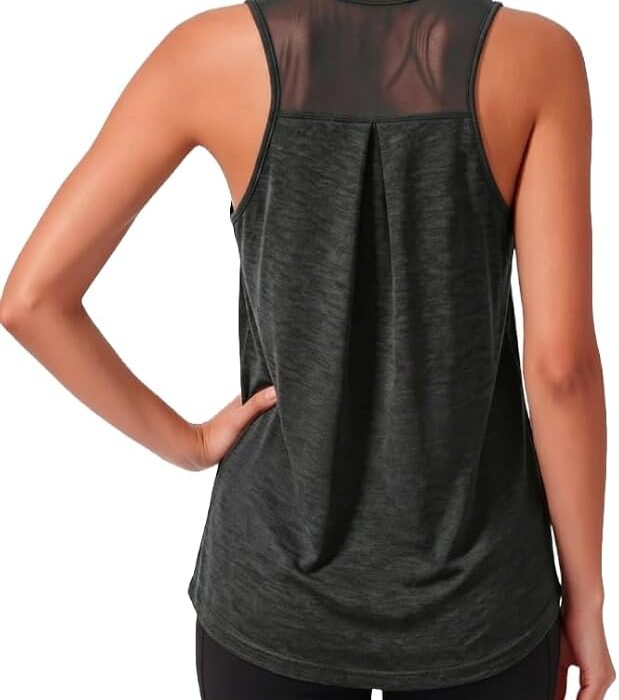 PINSPARK Damski sportowy tank top bez rękawów, oddychający top z siateczki, na siłownię, lekki top sportowy, luźny top do jogi