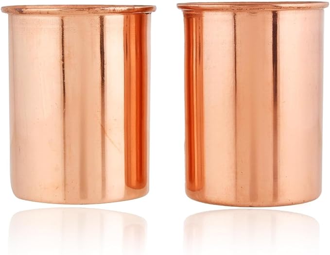 Butelka na wodę z czystej miedzi z 2 szklankami (butelka 900 ml + 2 szklanki 300 ml, zestaw 3 sztuk, jednokolorowa) - obrazek 5