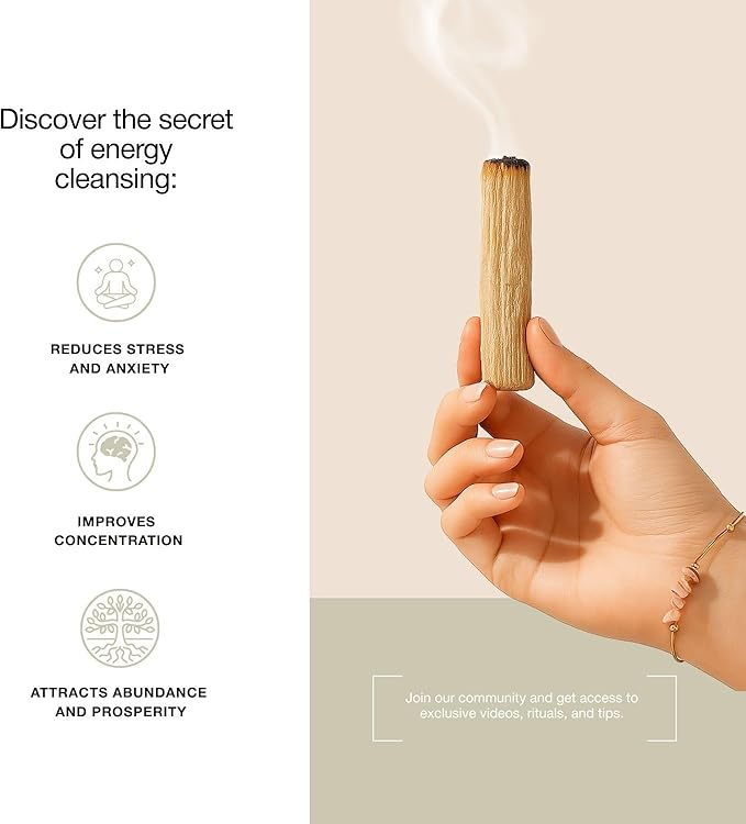 Zestaw do oczyszczania energetycznego: 4 Palo Santo, 1 biała szałwia, bransoletka jako prezent + selenit (cyfrowa zawartość QR) – naturalne i idealne do medytacji, jogi, rytuałów duchowych - obrazek 7