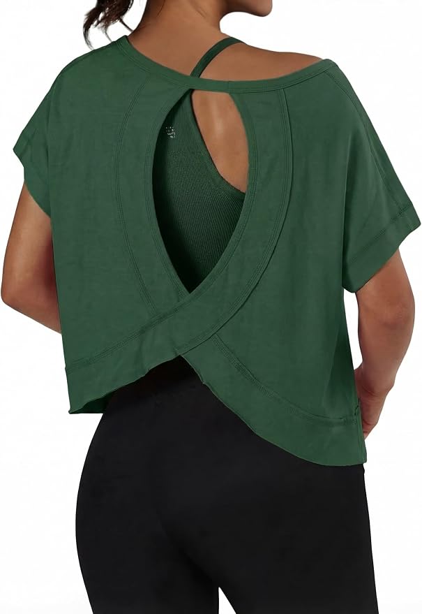 GRECERELLE Damska koszulka sportowa z krótkim rękawem, luźna, oddychająca koszulka Crop Top do tenisa, jogi, fitnessu, biegania, lekka górna część na siłownię i w czasie wolnym