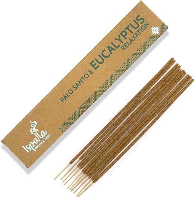 ISPALLA® kadzidełka Palo Santo EUKALYPTUS 10 sztuk - do relaksu i równowagi emocjonalnej, ręcznie wykonane w Peru / 100% naturalne i wegańskie