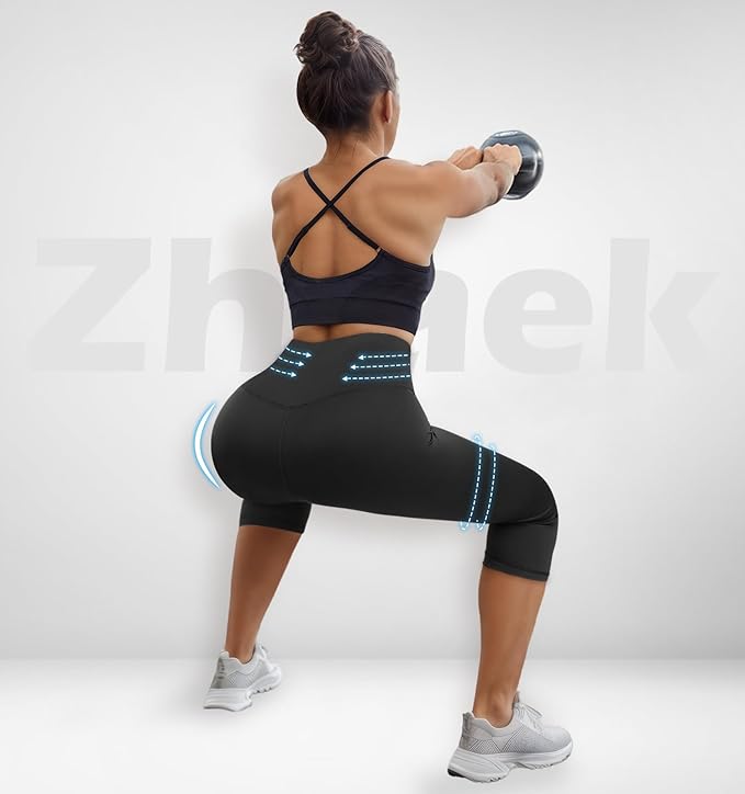 Damskie legginsy Push Up 3/4 Pirackie legginsy damskie fitness z wysokim stanem elastyczne spodnie sportowe Capri do biegania jogi pilates trening rozciągliwe - obrazek 4