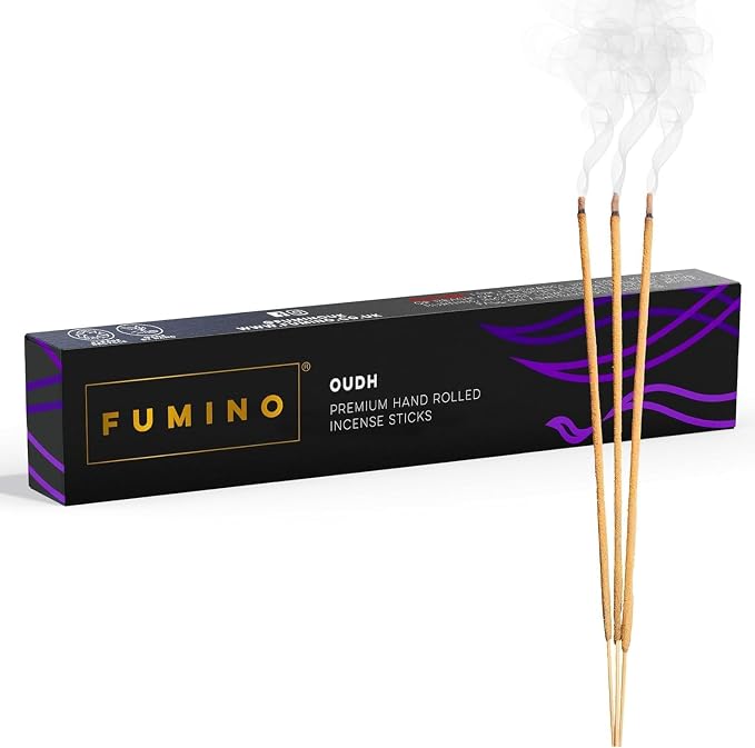 Fumino® Zapach Oudh – świeże, ręcznie wykonane kadzidełka patyczkowe, 14 sztuk w opakowaniu (15 g), Masala Agarbatti Joss, zapach do relaksu i medytacji, dekoracja domu | Fumino Masala Agarbatti Joss Sticks, nietoksyczne certyfikowane, medytacja, relaks, zapach domu, naturalny, ręcznie zwijany