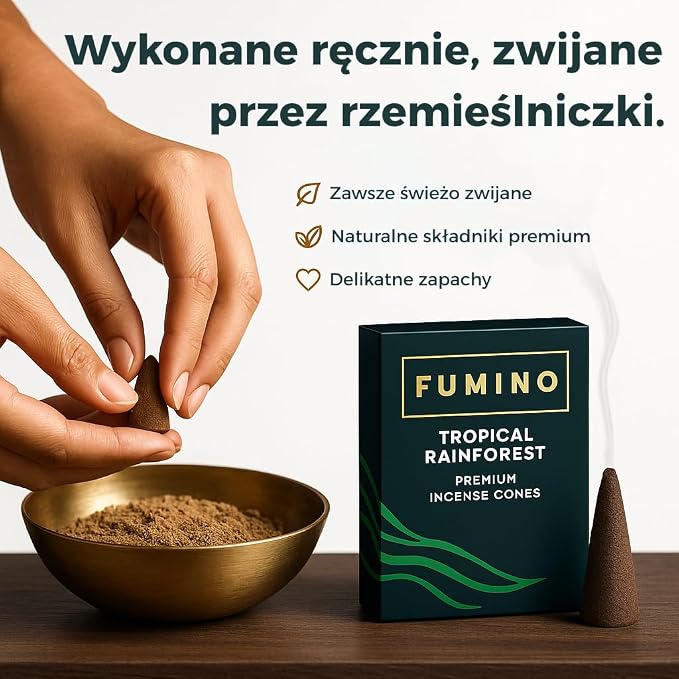 Fumino® Zapach Kokosa – świeże kadzidełka stożkowe, 15 sztuk w opakowaniu, Masala Agarbatti Joss, zapach do relaksu i medytacji, dekoracja domu - obrazek 5