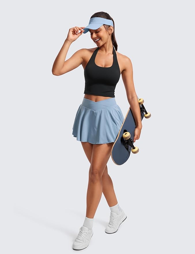 CRZ YOGA Butterluxe Halter Crop Tank Tops | Lekkie wsparcie, wyjmowane wkładki, do jogi, wyjątkowo miękkie, z odkrytymi plecami, długie biustonosze sportowe dla kobiet - obrazek 4
