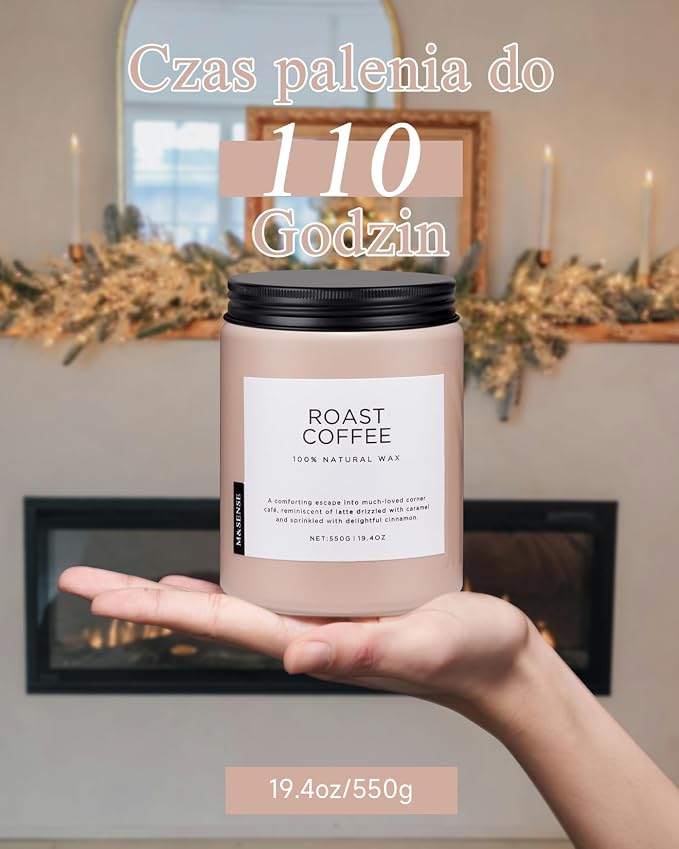 M&SENSE ŚWIECA ZAPACHOWA - Intensywna Kawa | 2 Knoty | Naturalny Wosk Sojowy 550g | 110h Palenia | Prezent do Domu - obrazek 4