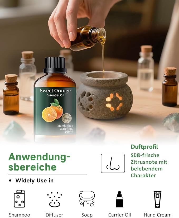 Olejek pomarańczowy 100 ml, 100% naturalny olejek eteryczny pomarańczowy, słodki olejek pomarańczowy do dyfuzora, aromaterapii, lampki zapachowej, środek do czyszczenia zapachu pomarańczy, olejki - obrazek 6