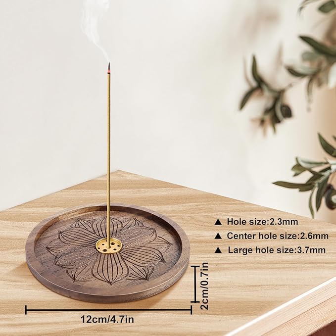MplehDa Drewniany uchwyt na kadzidełka, kadzidełka, uchwyt na kadzidełka Lotus Stick pojemnik na kadzidło, palnik, kadzidełka, kadzidełka, akcesoria do medytacji, 6 otworów, akcesoria zapachowe - obrazek 3