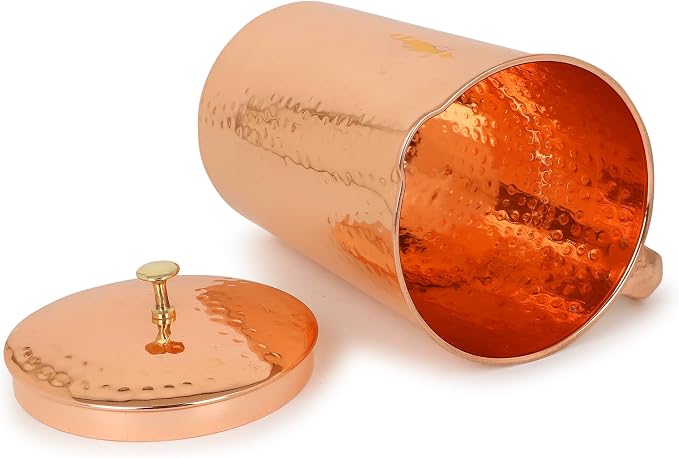 Zap Impex Dzbanek z młotkiem z czystej miedzi z pokrywką, dla zdrowia i miedzi, 1600 ml - obrazek 4