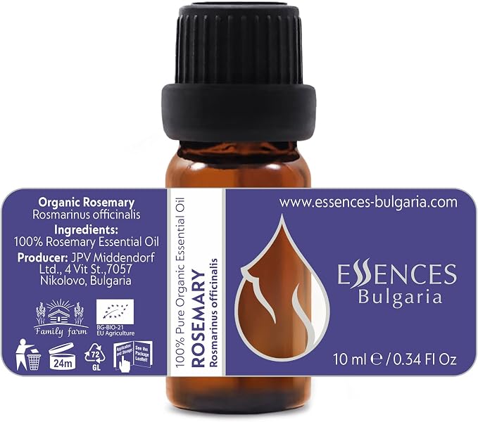 Essences Bułgaria Organiczny Olejek Eteryczny z Rozmarynu 10 ml | Rosmarinus officinalis | 100% Czysty i Naturalny | Nierozcieńczony | Klasa terapeutyczna | Destylowany z parą wodną | Bez GMO - obrazek 4