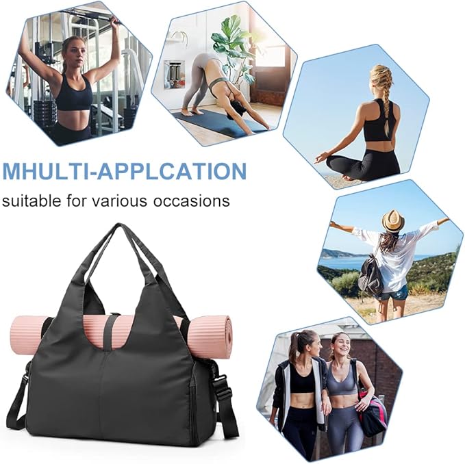 Aucuu Sportowa torba fitness, torba do jogi z przegrodą na buty i wilgotną kieszenią, torba do jogi, duża torba na jogę dla mężczyzn i kobiet - obrazek 7