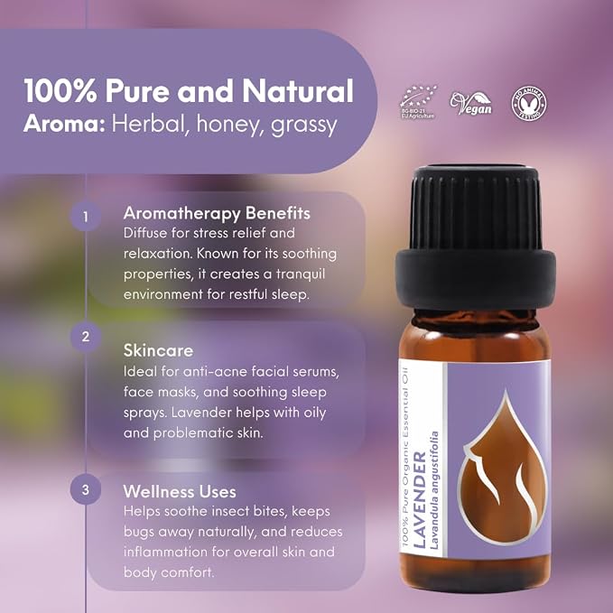 Essences Bułgaria Organiczny Olejek Eteryczny z Lawendy 10ml | Lavandula angustifolia | 100% Czysty i Naturalny | Nierozcieńczony | Klasa terapeutyczna | Destylowany z parą wodną | Bez GMO - obrazek 7