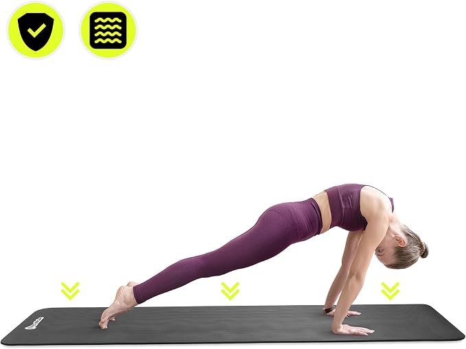 HyperMotion Mata do Ćwiczeń Fitness i Jogi NBR 183x61x0,8 cm Czarna, Antypoślizgowa, 8 mm, z Paskiem do Ćwiczeń i Przenoszenia, do Jogi, Pilatesu i Stretchingu - obrazek 6