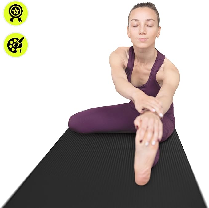 HyperMotion Mata do Ćwiczeń Fitness i Jogi NBR 183x61x0,8 cm Czarna, Antypoślizgowa, 8 mm, z Paskiem do Ćwiczeń i Przenoszenia, do Jogi, Pilatesu i Stretchingu - obrazek 7