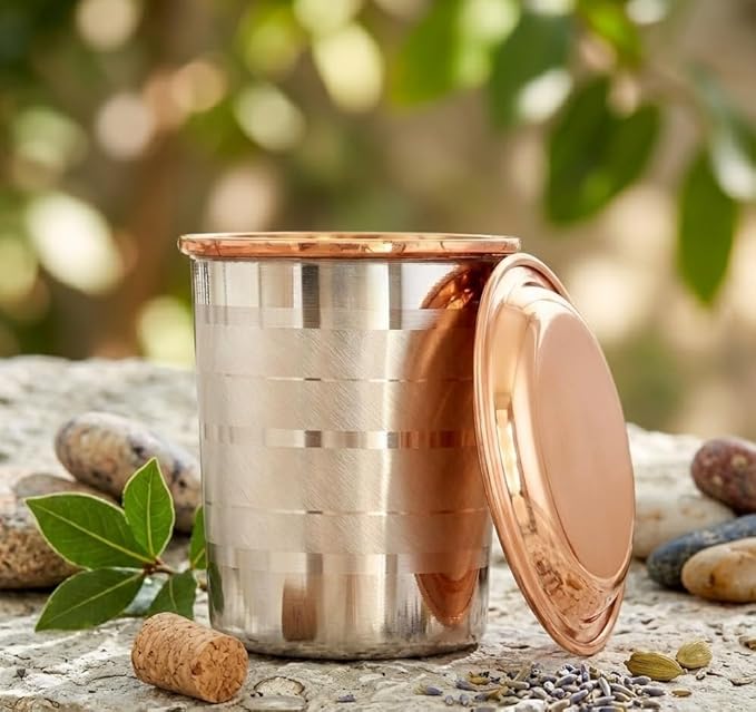 BRACOP® Miedziana karafka dzbanek na wodę kubek 100% solidny pojemnik na wodę szklanka do ajurwedy kubek na wodę naczynie do serwowania szkło z pokrywką Moscow Mule kubek naczynia do picia zestaw - obrazek 6