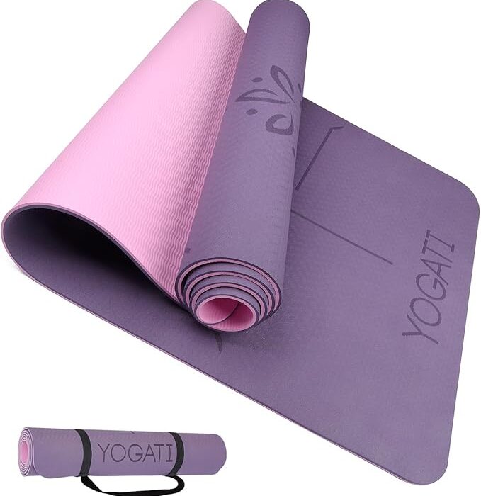 YOGATI Yoga Mat z linii wyrównania. Maty do jogi z paskiem do przenoszenia idealne do Pilates i Fitness Workout, Eco Friendly Non Slip Grube maty do jogi dla kobiet i mężczyzn - Yoga Mat.