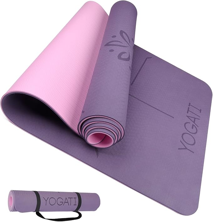 YOGATI Yoga Mat z linii wyrównania. Maty do jogi z paskiem do przenoszenia idealne do Pilates i Fitness Workout, Eco Friendly Non Slip Grube maty do jogi dla kobiet i mężczyzn - Yoga Mat.
