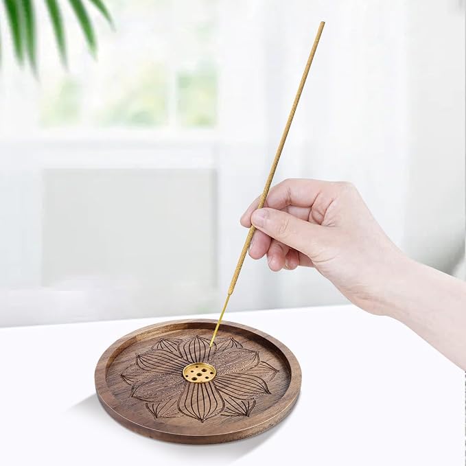 MplehDa Drewniany uchwyt na kadzidełka, kadzidełka, uchwyt na kadzidełka Lotus Stick pojemnik na kadzidło, palnik, kadzidełka, kadzidełka, akcesoria do medytacji, 6 otworów, akcesoria zapachowe - obrazek 4