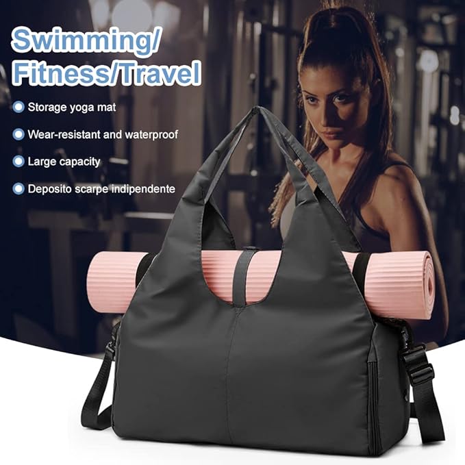 Aucuu Sportowa torba fitness, torba do jogi z przegrodą na buty i wilgotną kieszenią, torba do jogi, duża torba na jogę dla mężczyzn i kobiet - obrazek 6