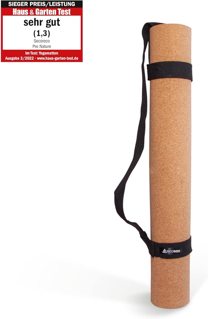 Mata do jogi Pro z korka, zwycięzca testu cena/wydajność, bardzo duża 200 x 66 cm, przetestowana z bardzo dobrą, paskiem do noszenia i torbą do jogi, w zestawie - obrazek 4