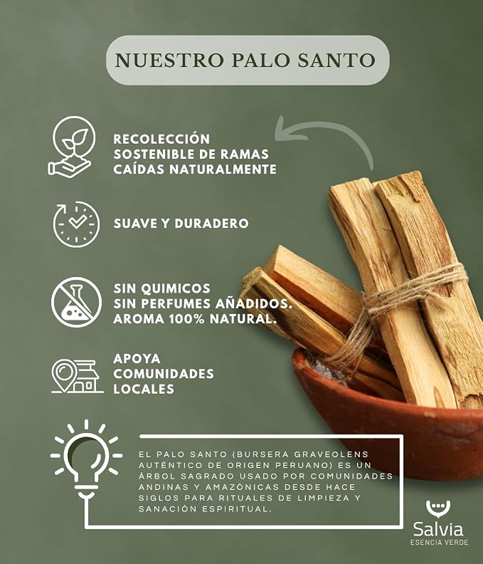 SALVIA Palo Santo naturalne drewno rustykalne, 50 g (5-7 pałeczek) | drewno wędzarnicze do energetycznego czyszczenia domu | oryginalne drewno z Peru | naturalne - obrazek 5