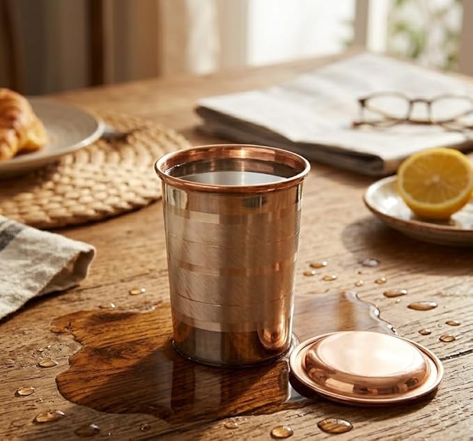 BRACOP® Miedziana karafka dzbanek na wodę kubek 100% solidny pojemnik na wodę szklanka do ajurwedy kubek na wodę naczynie do serwowania szkło z pokrywką Moscow Mule kubek naczynia do picia zestaw - obrazek 7