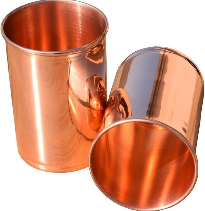 Miedziane kubki do picia - Ayurvedic Health Pure Tumblers - zestaw 2 szt. - szklanka podróżna 300 ml