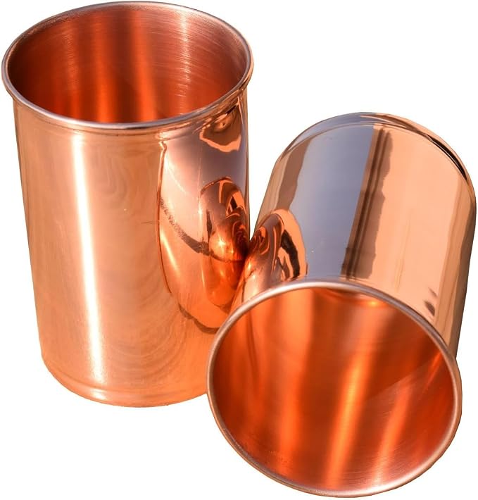Miedziane kubki do picia - Ayurvedic Health Pure Tumblers - zestaw 2 szt. - szklanka podróżna 300 ml