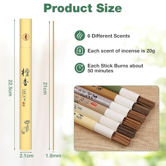 AUAUY zestaw kadzidełek, naturalne aromatyczne kadzidełka, 6 unikalnych zapachów, odpowiednie do aromaterapii, spa, jogi, ślubu, uzdrawiania, relaksu, medytacji, 6 x 20 g - obrazek 2