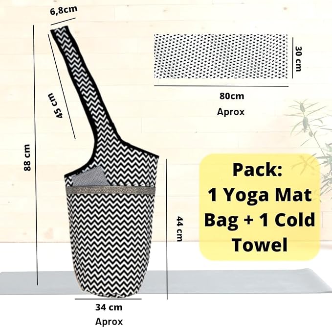 Pack Torba do jogi na matę i zimny ręcznik Chłodząca damska torba do jogi na matę Ręcznik na siłownię Ręcznik z mikrofibry. Wielofunkcyjna torba na matę do jogi Pilates Fitness Sport (Zygzak) - obrazek 2