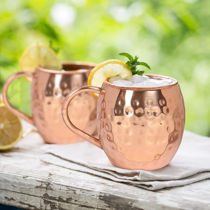 Zap Impex Moscow Mule Kubek z czystej miedzi, bez powłoki, młotkowana miedź, idealny do wszystkich schłodzonych napojów, oślepiająca rozrywka i do baru lub domu, duży bar zestaw prezentowy 4 szt - obrazek 4