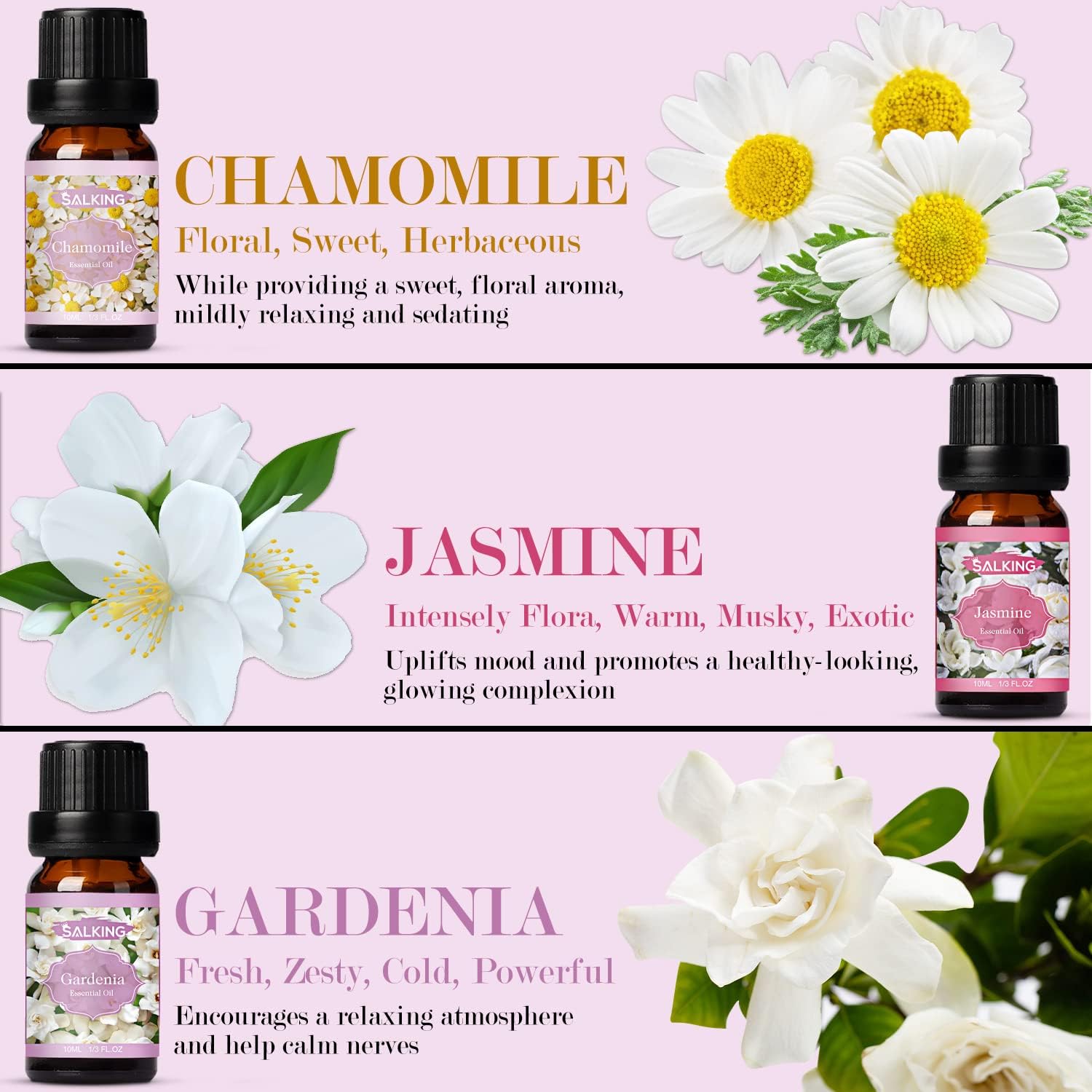 SALKING Zestaw olejków eterycznych, olejki zapachowe do aromaterapii, zestaw prezentowy, 100% czysty olejek zapachowy do dyfuzora, lamp zapachowych, nawilżacza powietrza, masażu, 6 x 10 ml (lawenda - obrazek 5
