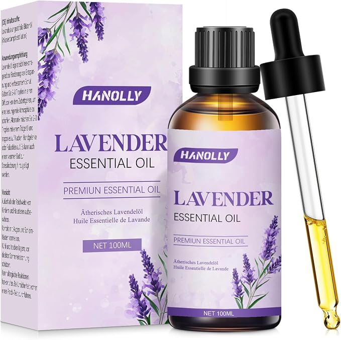 Hanolly Olejek Eteryczny Lawendowy 100 ml, Czysty, Naturalny Olejek Zapachowy Lawendowy Do Dyfuzorów, Aromaterapii, Pielęgnacji Skóry, Świec Zapachowych, Mydła Diy