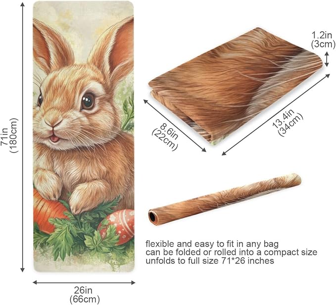 Carrot Bunny Rabbit Happy Easter mata do jogi ręcznik do ćwiczeń podłogowych z nadrukiem, antypoślizgowy, ręcznik do jogi mata z torbą tapete para ejercicio 180 x 66 cm - obrazek 5