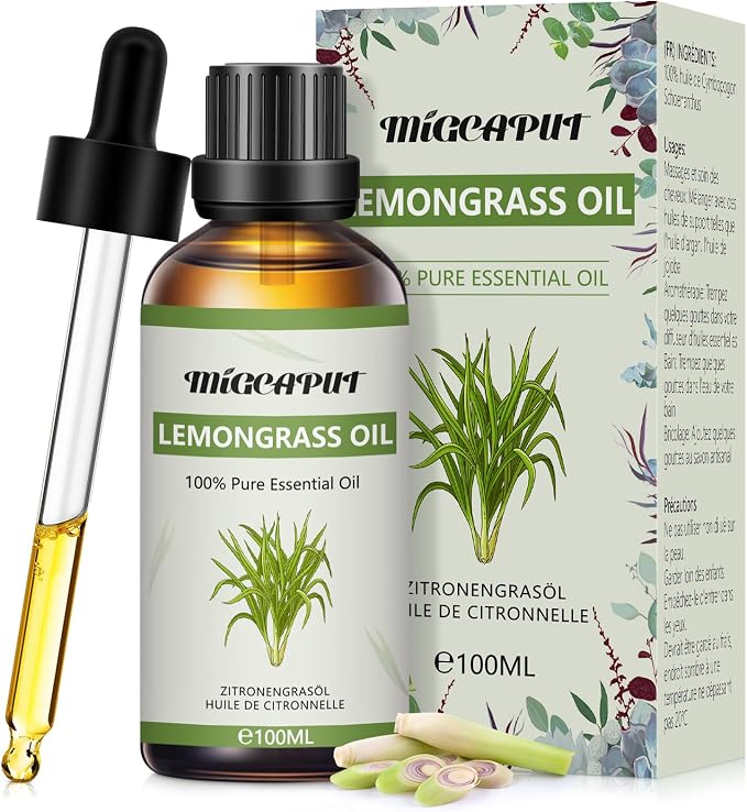 MIGCAPUT Olejek Eteryczny z Trawy Cytrynowej 100ML, 100% Naturalne Olejki Eteryczne do Aromaterapii, Olejek z Trawy Cytrynowej Klasy Terapeutycznej do Dyfuzora Nawilżacza, SPA, Masażu