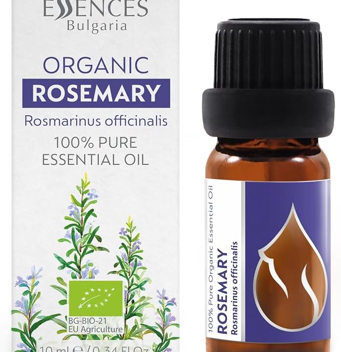 Essences Bułgaria Organiczny Olejek Eteryczny z Rozmarynu 10 ml | Rosmarinus officinalis | 100% Czysty i Naturalny | Nierozcieńczony | Klasa terapeutyczna | Destylowany z parą wodną | Bez GMO