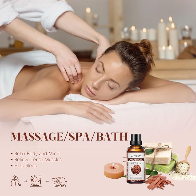 Aeshory Olejek Eteryczny Z Drzewa Sandałowego 50 ml, 100% Czysty, Naturalny Olejek Sandałowy, Idealny Do Dyfuzora, Nawilżacza Powietrza, Aromaterapii, Relaksu, Pielęgnacji Skóry, Perfum I Wyrobu Świec - obrazek 6