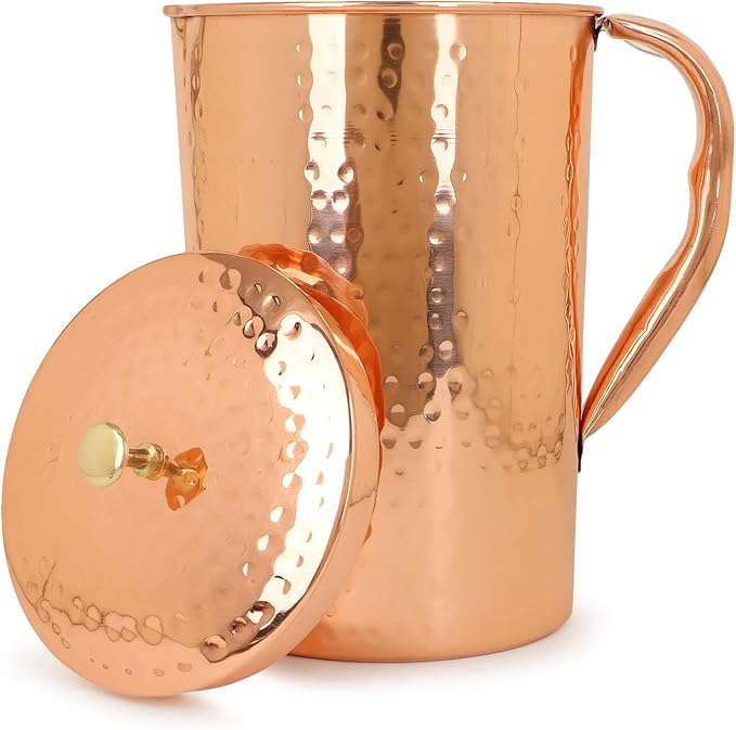 Zap Impex Dzbanek z młotkiem z czystej miedzi z pokrywką, dla zdrowia i miedzi, 1600 ml
