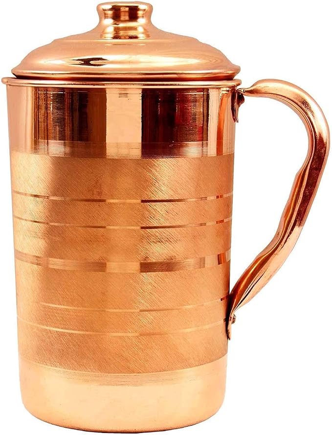 Miedziany dzbanek na wodę, 1500 ml, z butelką 900 ml, 2 miedziane szklanki, zestaw 4 kombi do picia i serwowania wody w codziennym użytkowaniu - obrazek 3